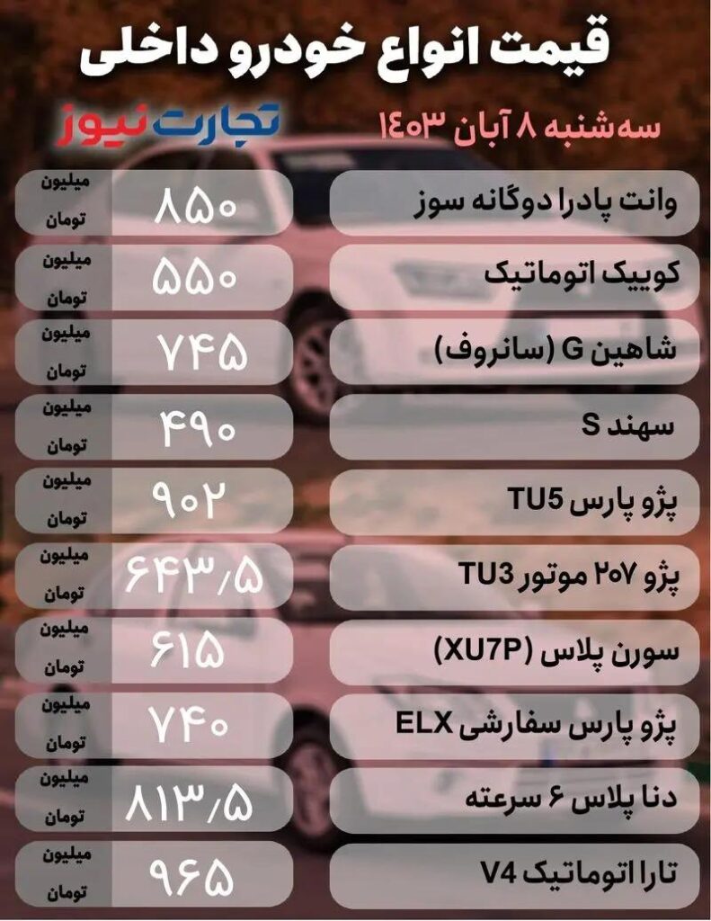 قیمت خودرو داخلی