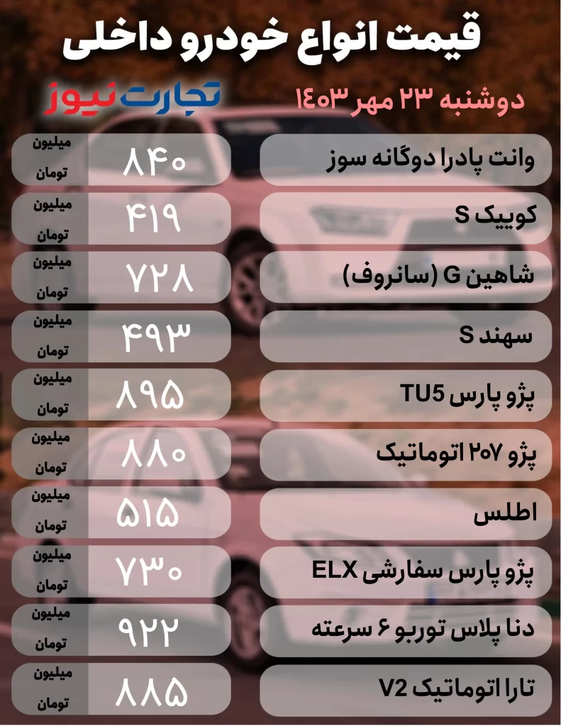 قیمت خودرو‌های داخلی