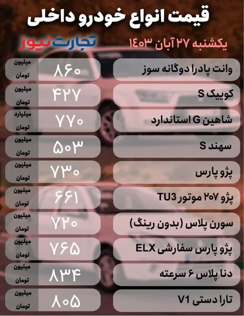 قیمت خودرو داخلی