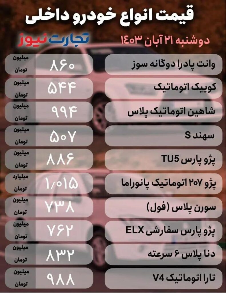 قیمت خودرو داخلی