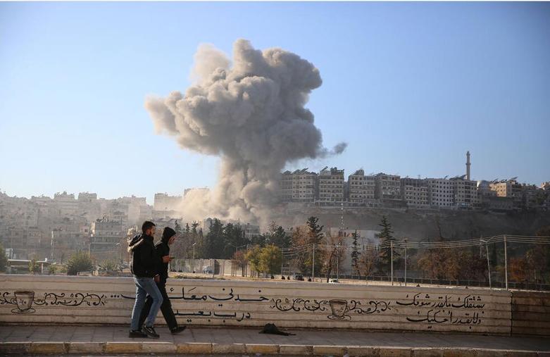 بمباران شهر حلب سوریه همزمان با ورود تروریست های مسلح