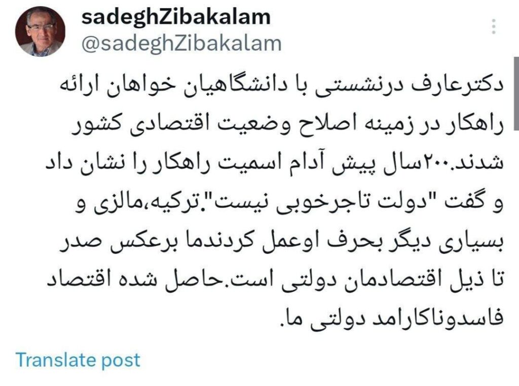 طعنه صادق زیباکلام به محمدرضا عارف