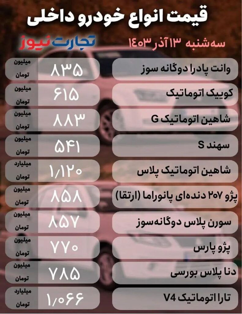 قیمت خودرو داخلی
