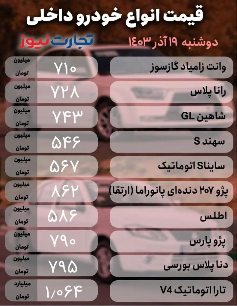 قیمت خودرو داخلی