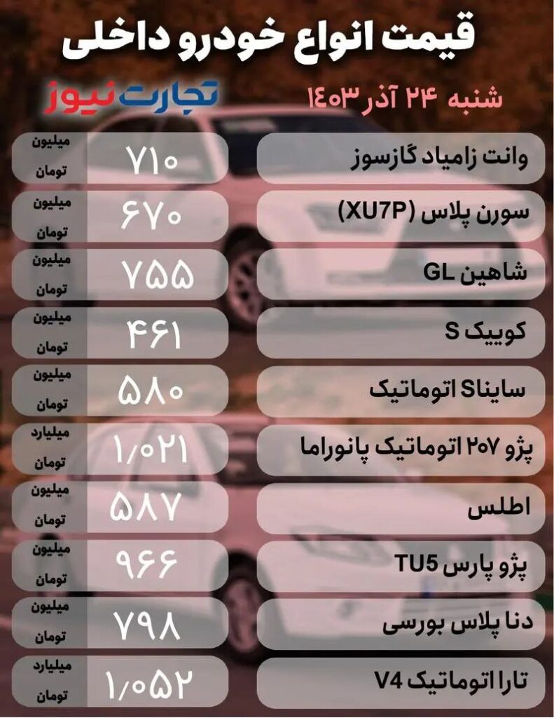 قیمت خودرو داخلی
