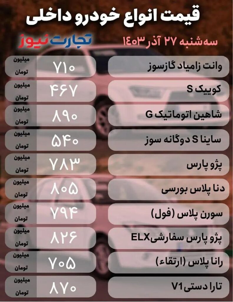 قیمت خودرو داخلی
