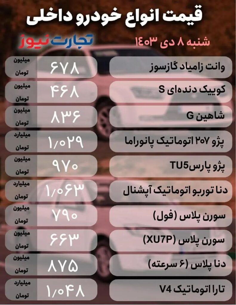 قیمت خودرو داخلی