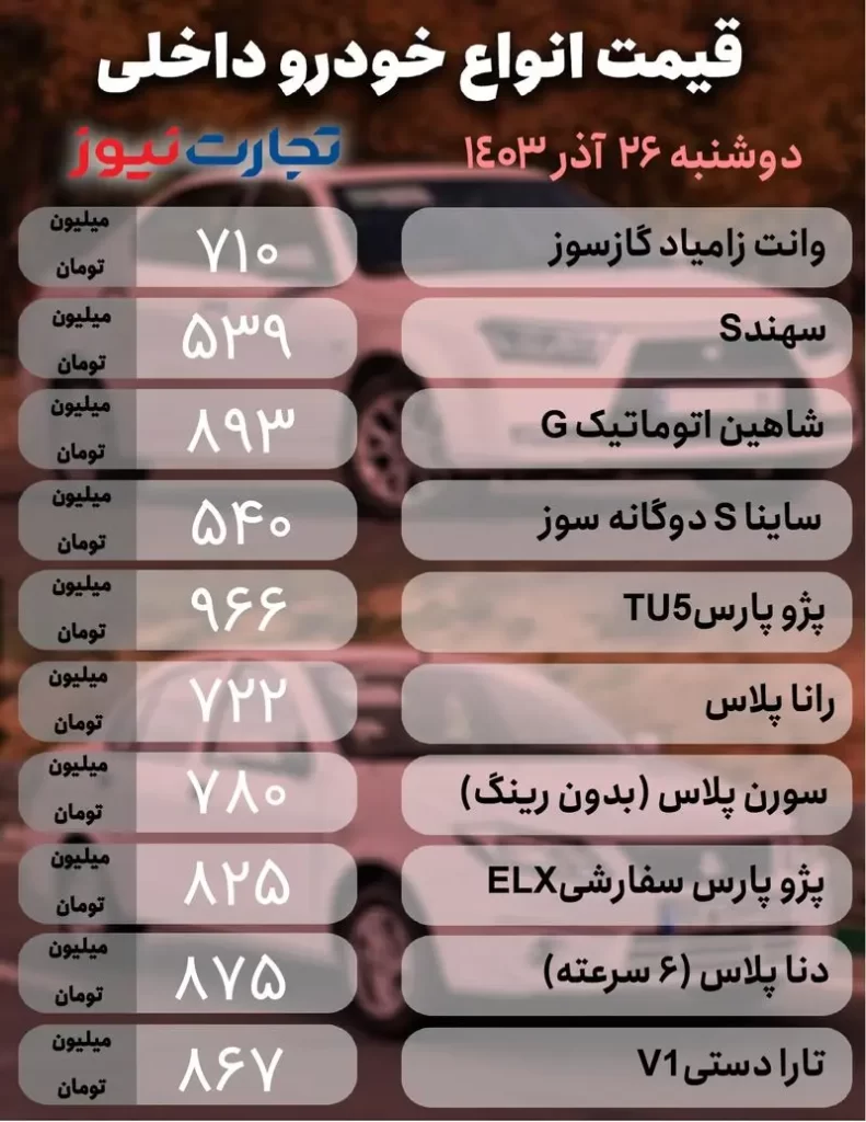 قیمت خودرو داخلی