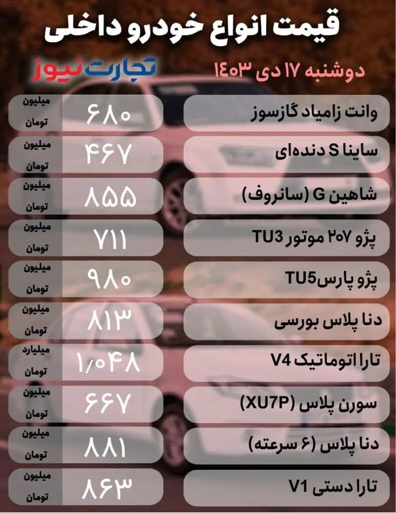 قیمت خودرو داخلی