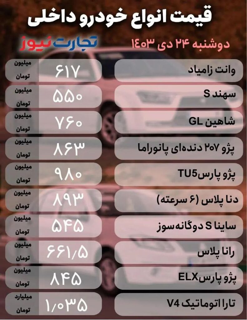 قیمت خودروهای داخلی