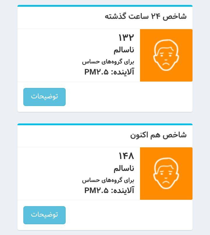 کیفیت هوای تهران ناسالم 