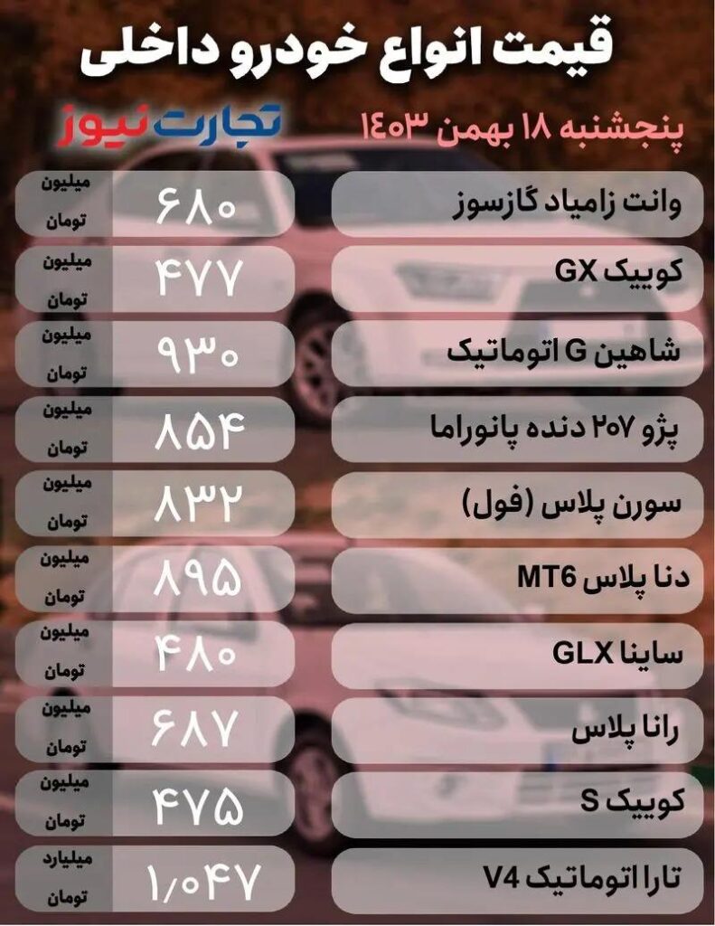 قیمت خودرو داخلی