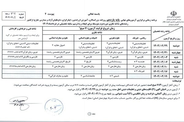 شروع آزمون امتحانات نهایی از ۲۸ اردیبهشت شروع آزمون امتحانات نهایی