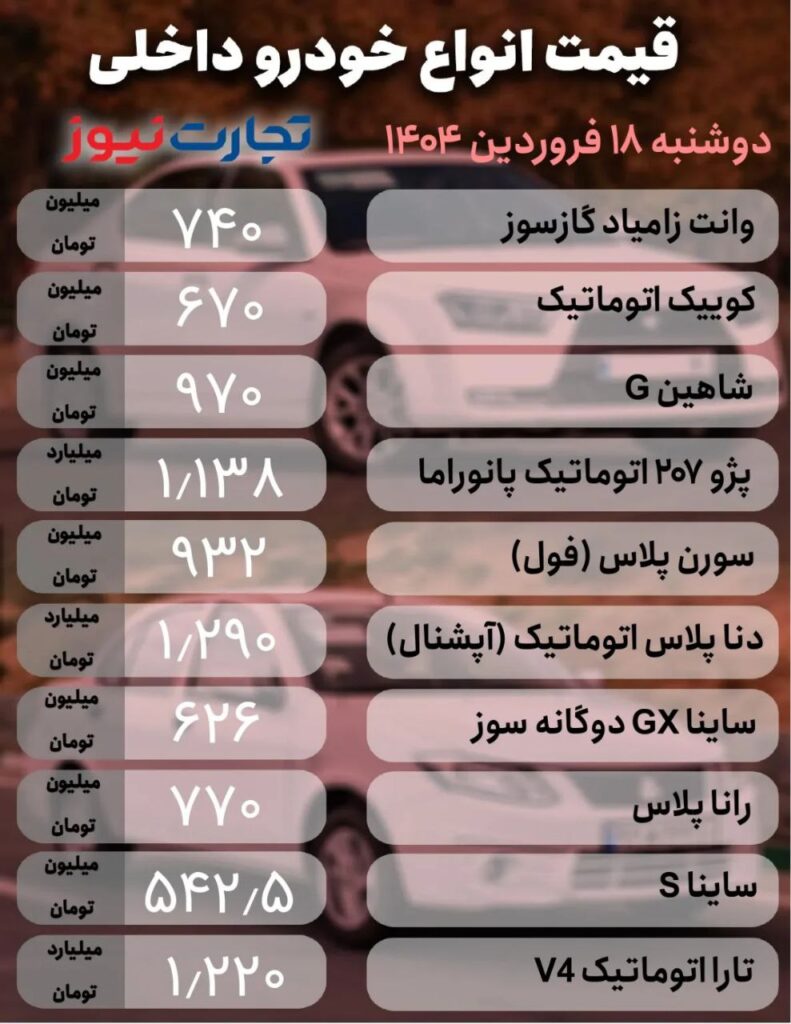 قیمت خودروهای داخلی