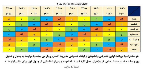 جدول قطع برق فروردین ۱۴۰۴