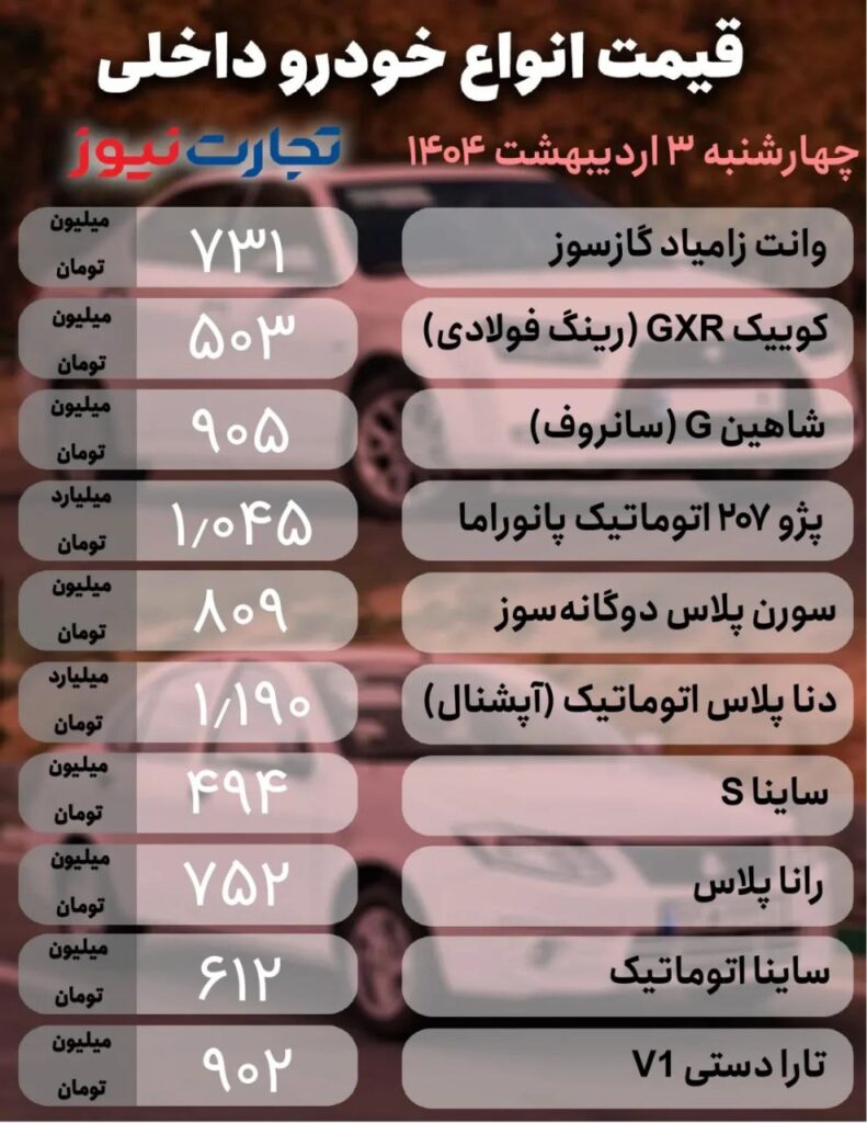 قیمت خودرو داخلی