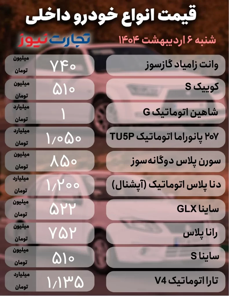 قیمت خودرو داخلی