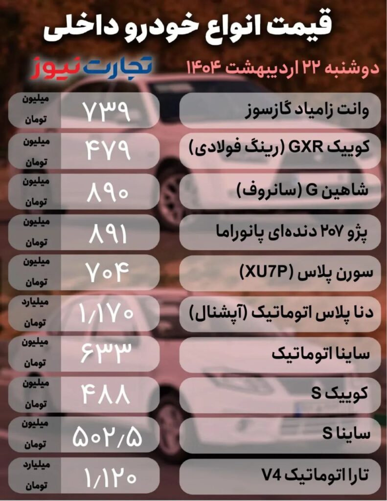 قیمت خودرو داخلی