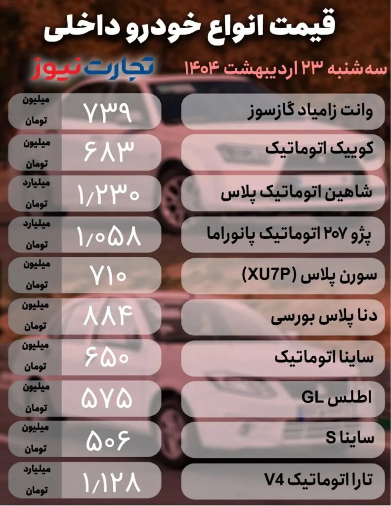 قیمت خودرو داخلی