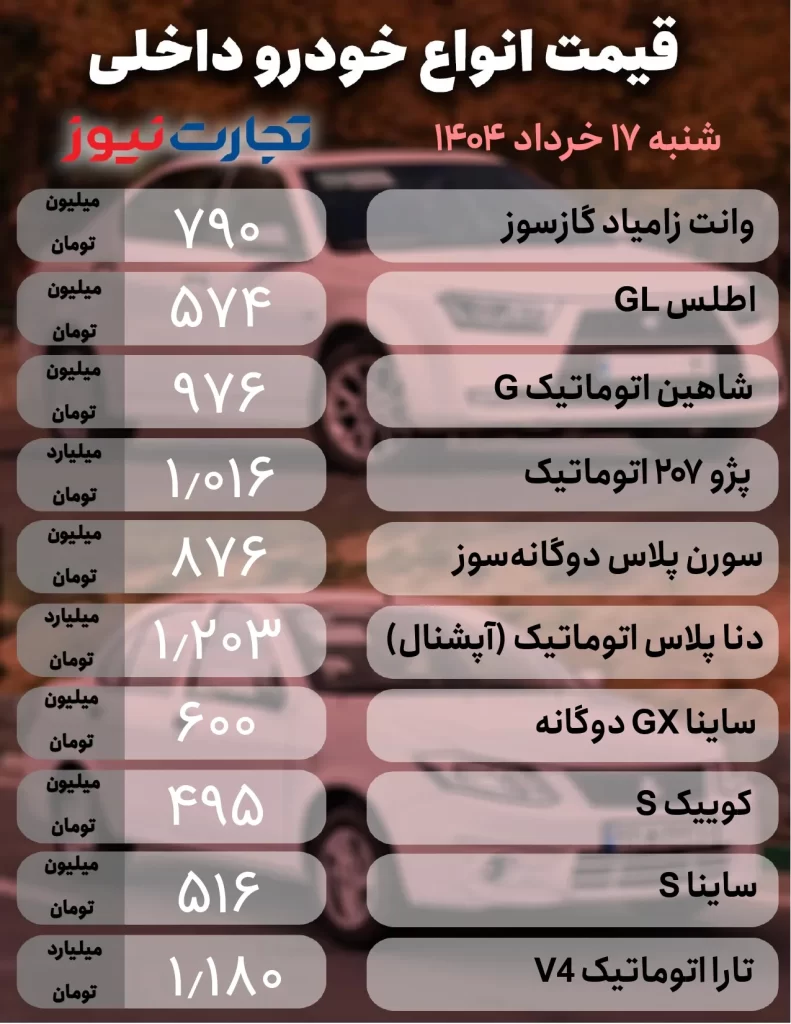 قیمت خودروهای داخلی 