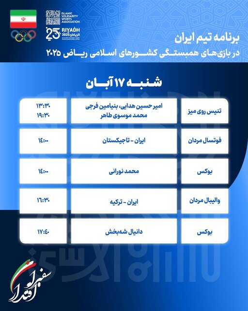 برنامه روز نخست کاروان ایران در بازی های کشورهای اسلامی کاروان ایران در بازی های کشورهای اسلامی