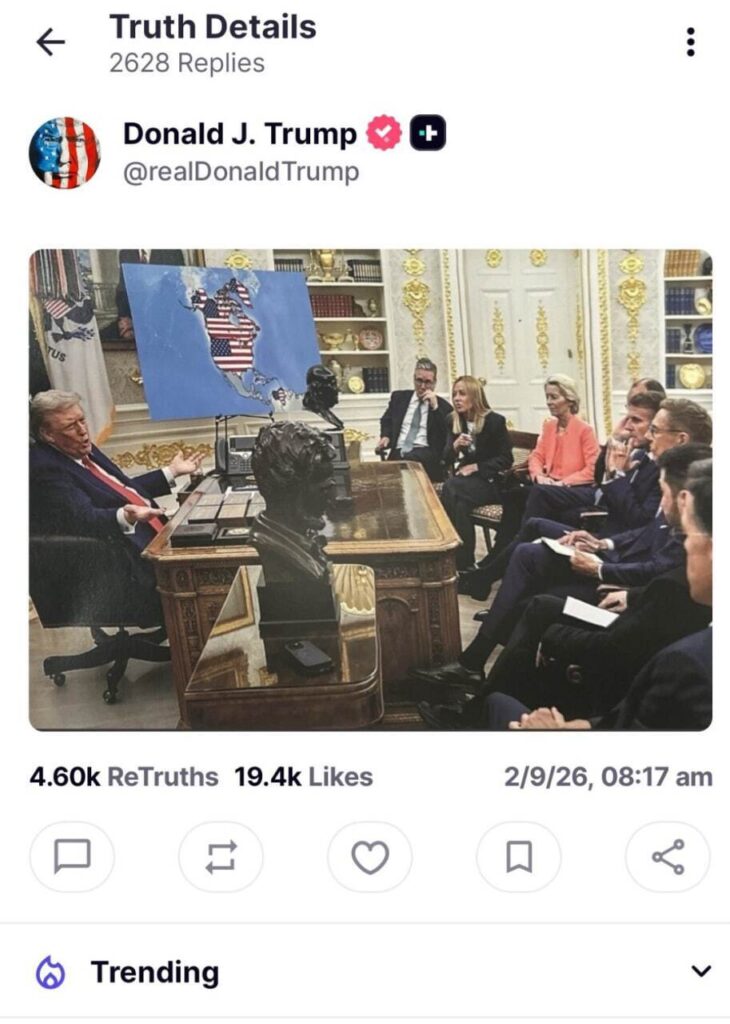 پرچم آمریکا بر کانادا، گرینلند و ونزوئلا