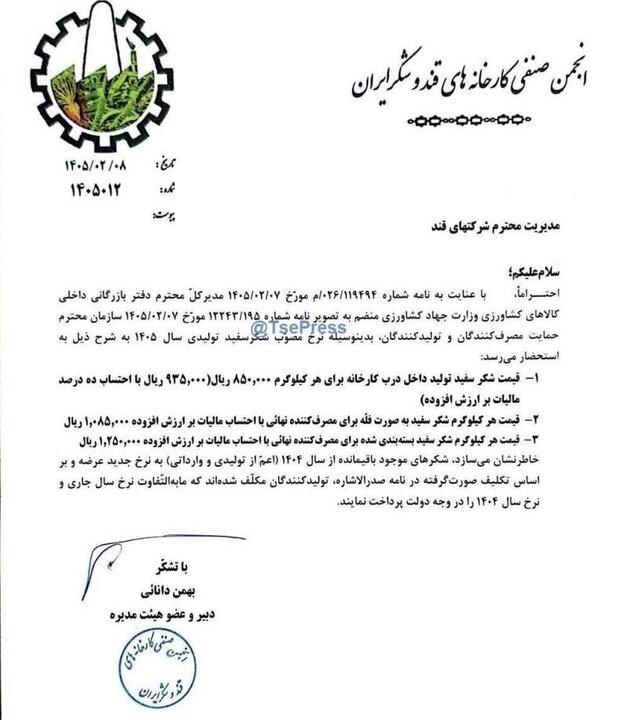 قیمت شکر