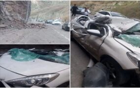 سقوط سنگ بر روی خودروها در جاده کندوان