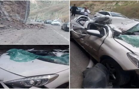 سقوط سنگ بر روی خودروها در جاده کندوان