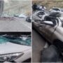 سقوط سنگ بر روی خودروها در جاده کندوان