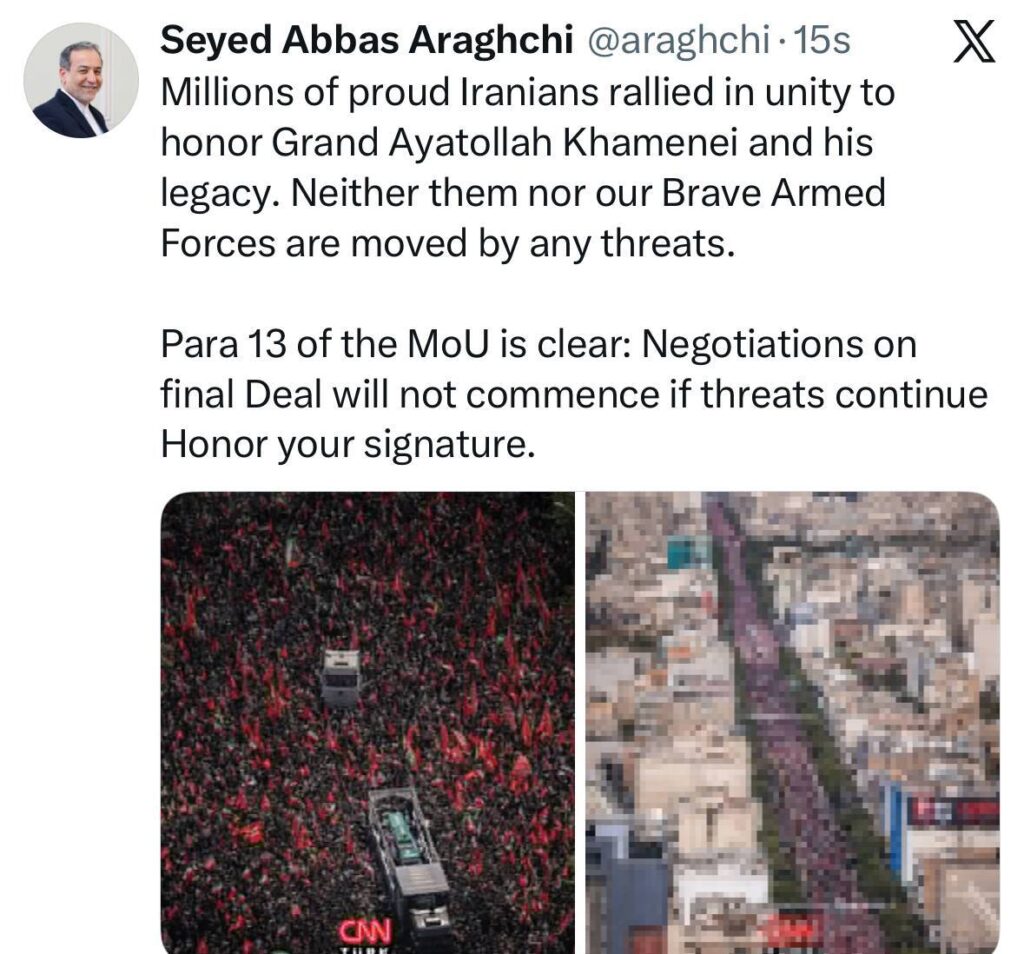 پیام عراقچی پس از حضور در مراسم تشییع پیکر رهبر شهید پیام عراقچی پس از حضور در مراسم تشییع پیکر رهبر شهید