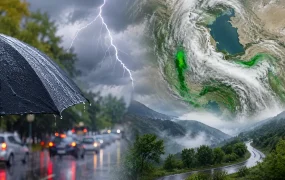 باران شدید، تگرگ و باد